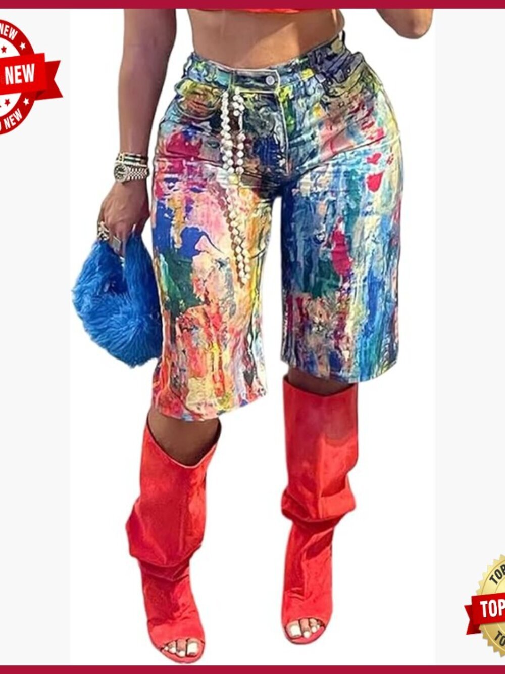 High Waist Bermuda Jean Shorts Baggy Straight Leg Distressed